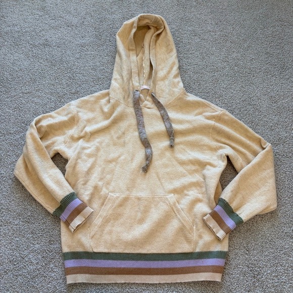FP Movement Tops - FP Movement SAMPLE Wool Blend Hoodie Womens S Beige Striped Casual Lounge Cozy